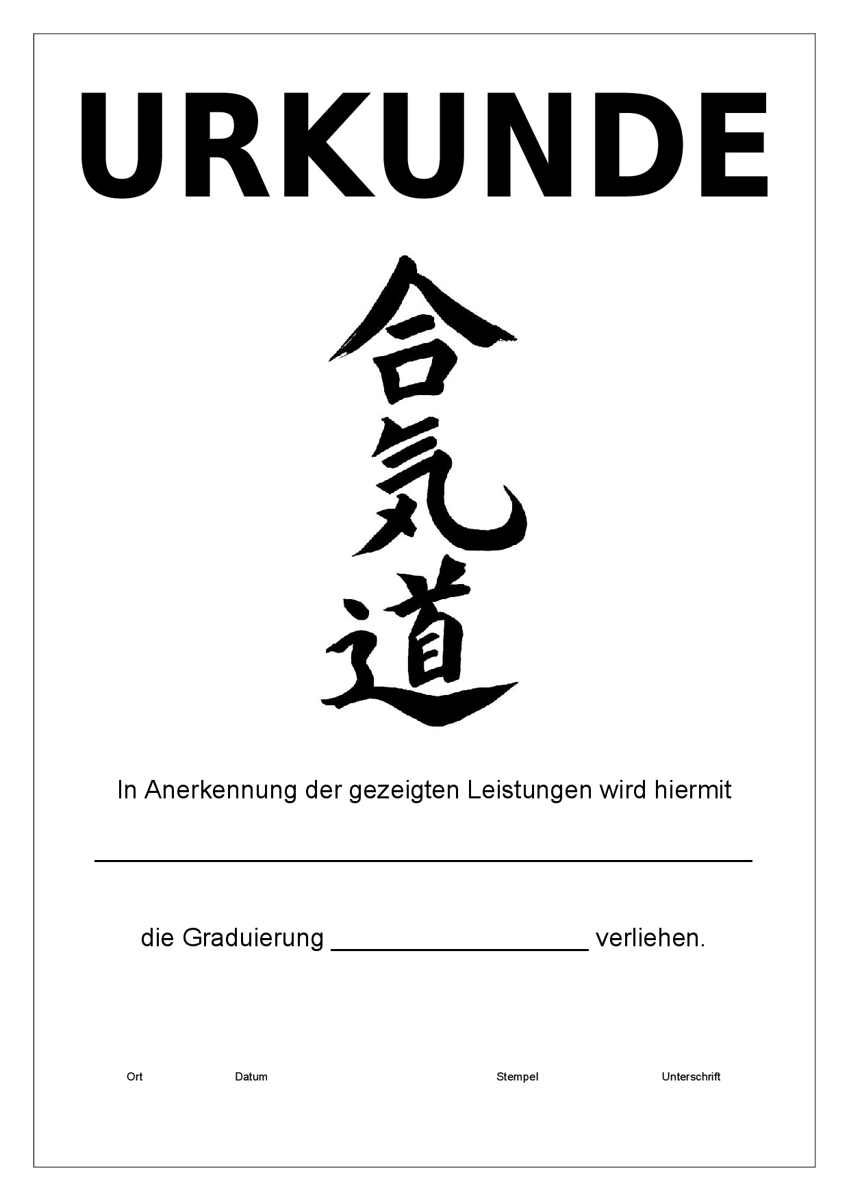 Standard Prüfungsurkunde mit Schriftzeichen Ninjutsu 20er Pack